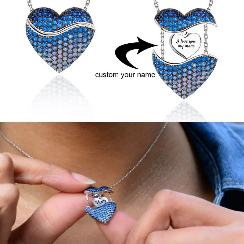 Collar colgante corazón con mensaje oculto personalizable, collar corazón azul personalizable , regalo personalizable.