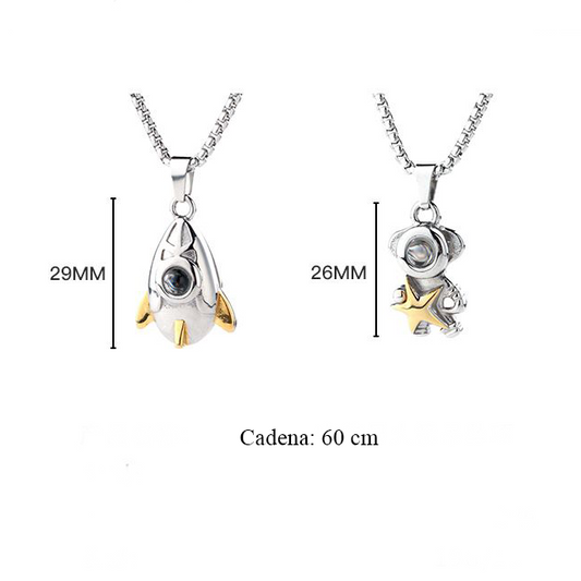 Collar de cohete y astronauta acero inoxidable, collares de proyección astronauta y cohete