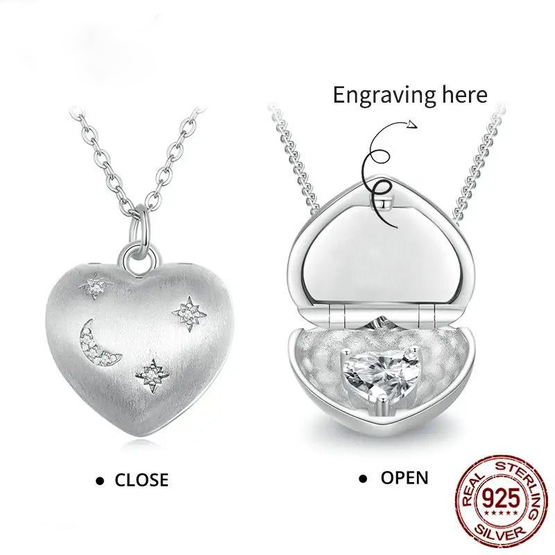 Relicario de corazon de Plata , Collar Personalizable, mensaje oculto personalizable