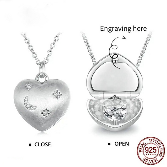 Relicario de corazon de Plata , Collar Personalizable, mensaje oculto personalizable