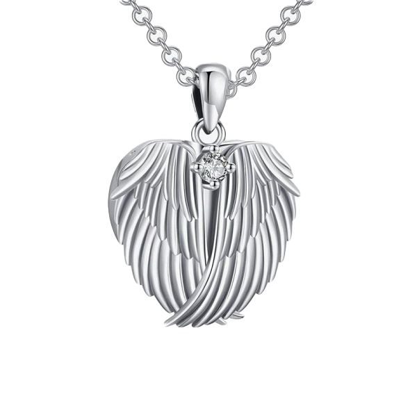 Relicario de Corazón de Plata con alas, Collar Personalizable, Guardapelo personalizable con foto o mensaje, grabado laser