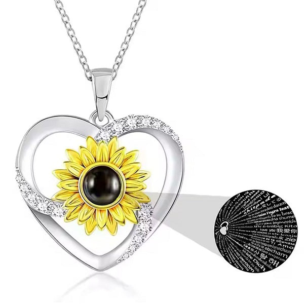 Collar de plata 925 de corazón y girasol personalizable con foto o texto, Collar con mensaje oculto.