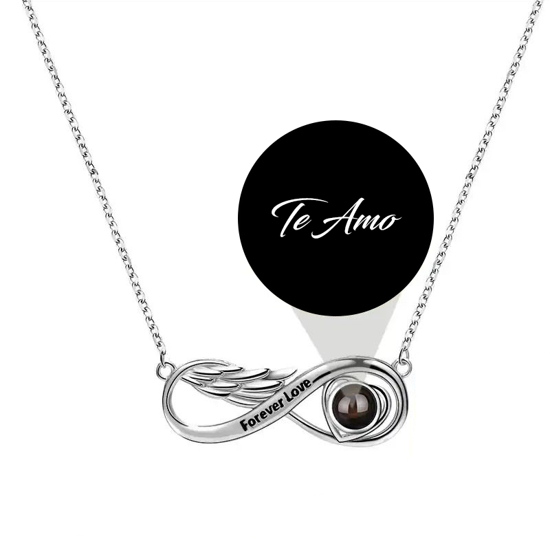 Collar de infinito con ala, de plata 925, personalizable con foto o texto, Collar con mensaje oculto.