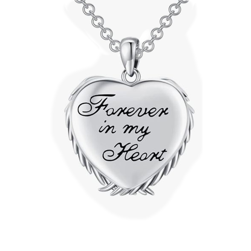 Relicario de Corazón de Plata con alas, Collar Personalizable, Guardapelo personalizable con foto o mensaje, grabado laser