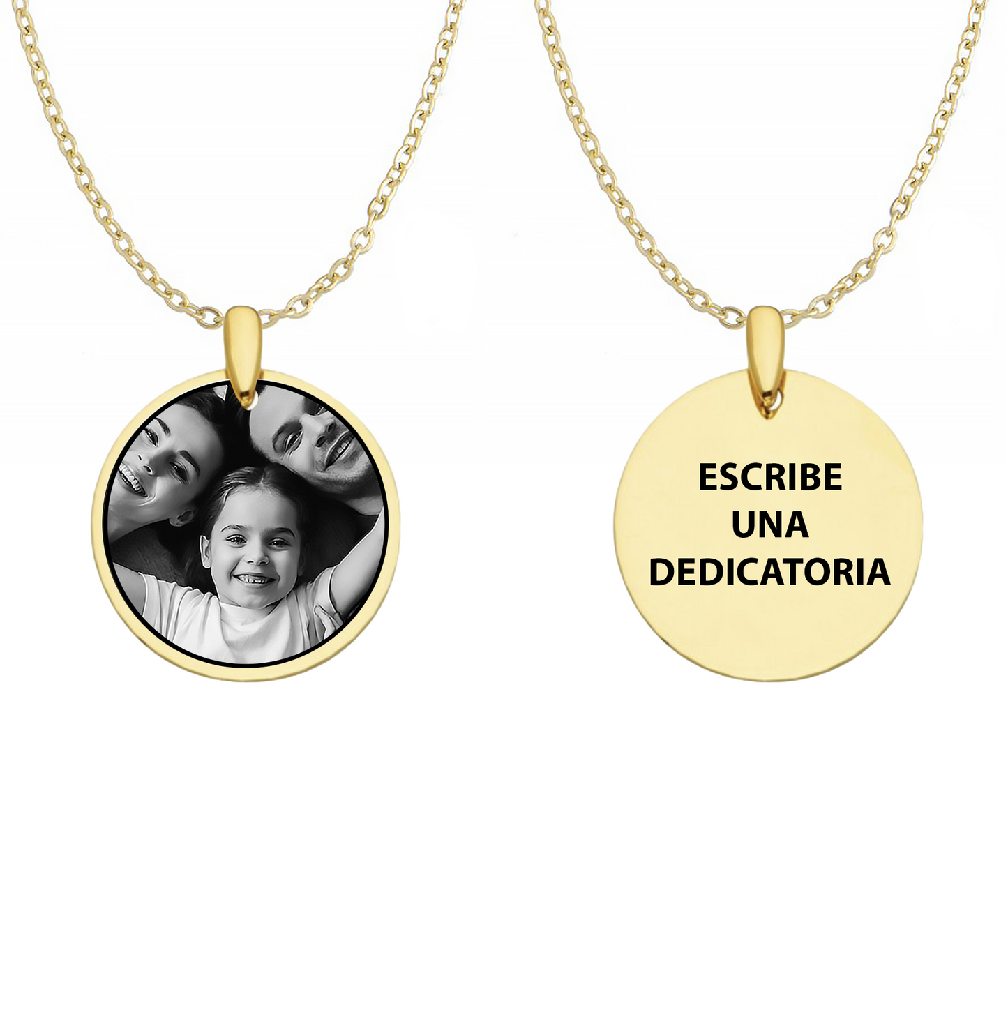 Collar con dije redondo personalizable, Collar personalizable con foto y texto