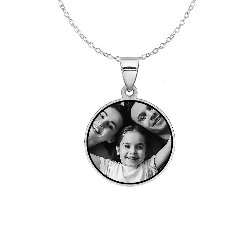 Collar con dije redondo personalizable, Collar personalizable con foto y texto